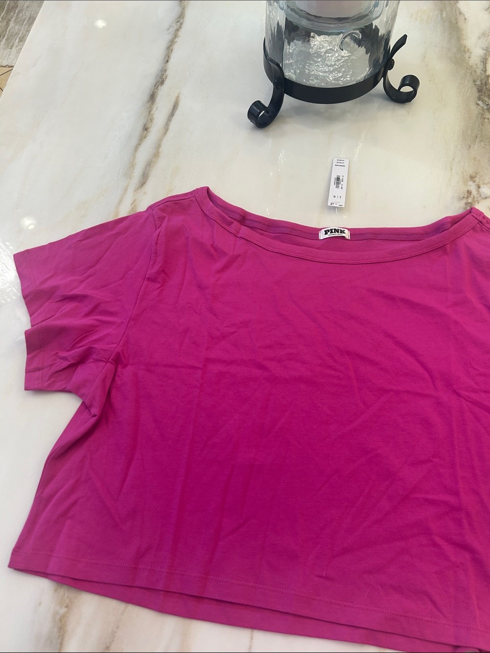 PINK Victoria's Secret Hot Pink Scoop Neck Crop Top